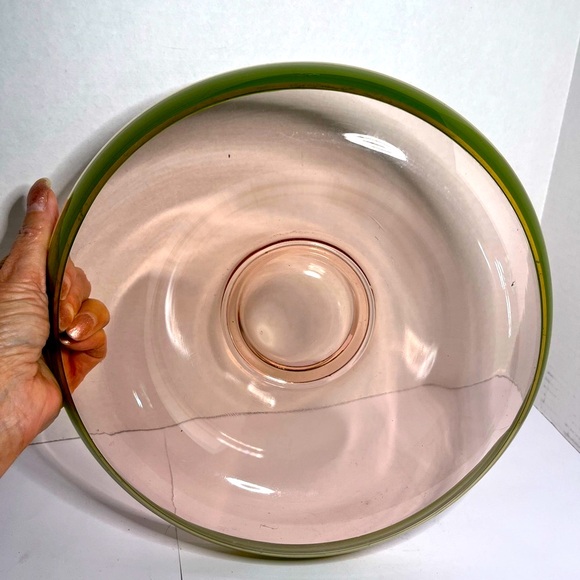 Vintage Tiffin Franciscan Rambler Rose Rolled Edge Console Pink Green Gold Rim - Picture 8 of 17